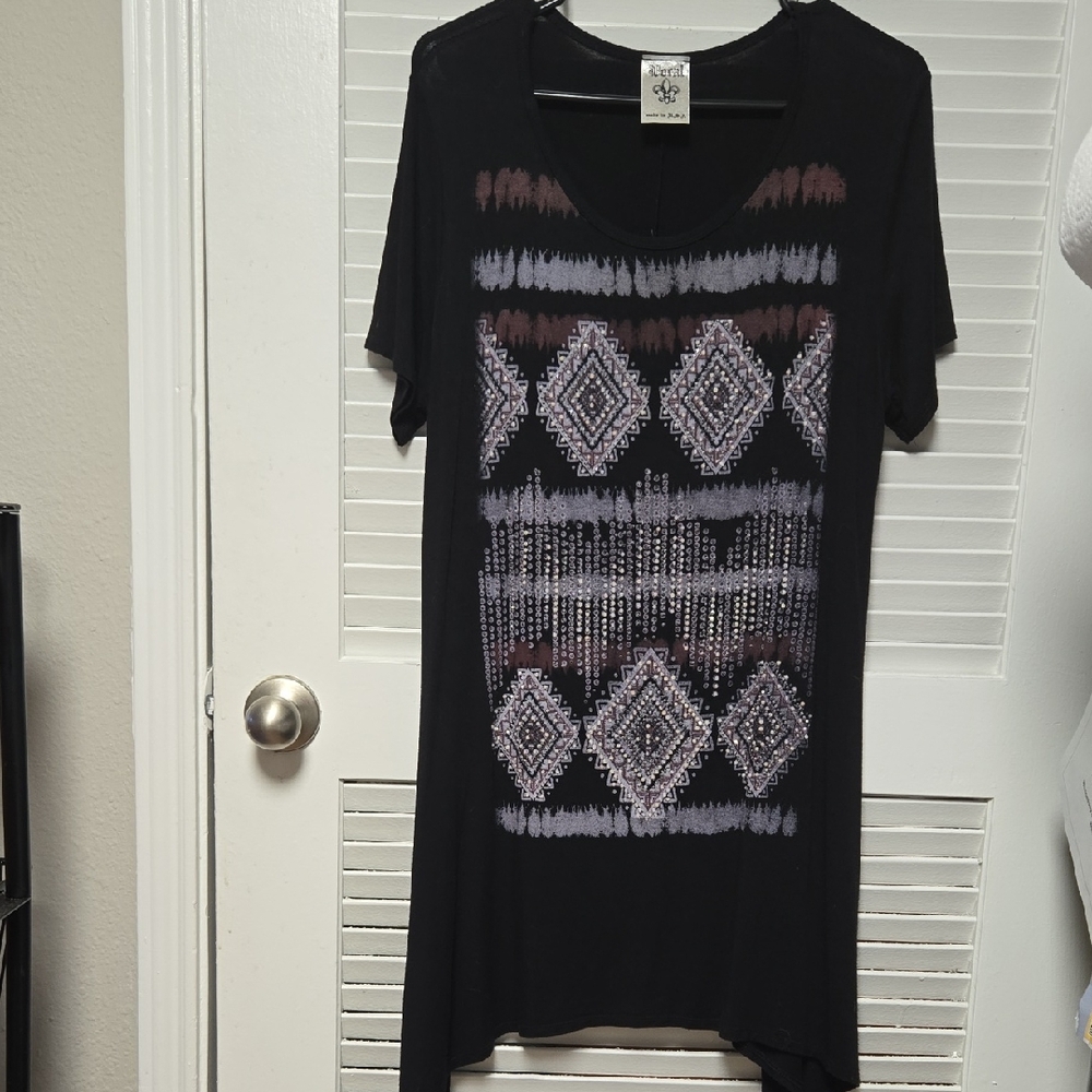 Vocal Black and Brown Patterned Short Sleeve Top